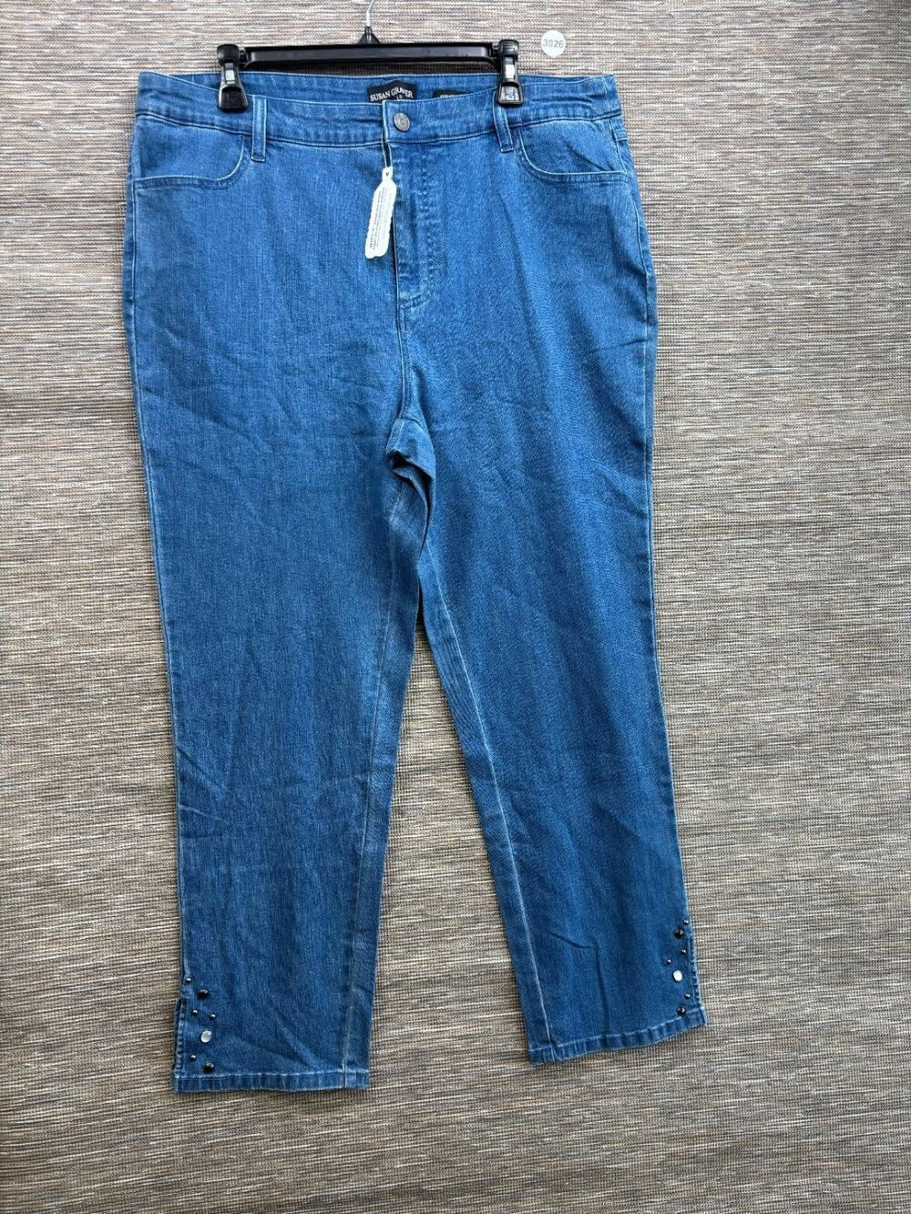 Susan Graver Straight Leg Jeans Womens Size 18W Blue High Rise Denim Stretch NEW